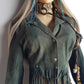 Vintage 100% Genuine Suede Motorcycle Tassel Jacket - Muted Green - Metal Hardware