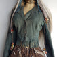 Vintage 100% Genuine Suede Motorcycle Tassel Jacket - Muted Green - Metal Hardware