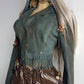 Vintage 100% Genuine Suede Motorcycle Tassel Jacket - Muted Green - Metal Hardware