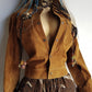 Vintage 100% Genuine Rough Raw Suede Leather Motorcycle Jacket - Rich Caramel  - Metal Hardware