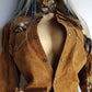 Vintage 100% Genuine Rough Raw Suede Leather Motorcycle Jacket - Rich Caramel  - Metal Hardware