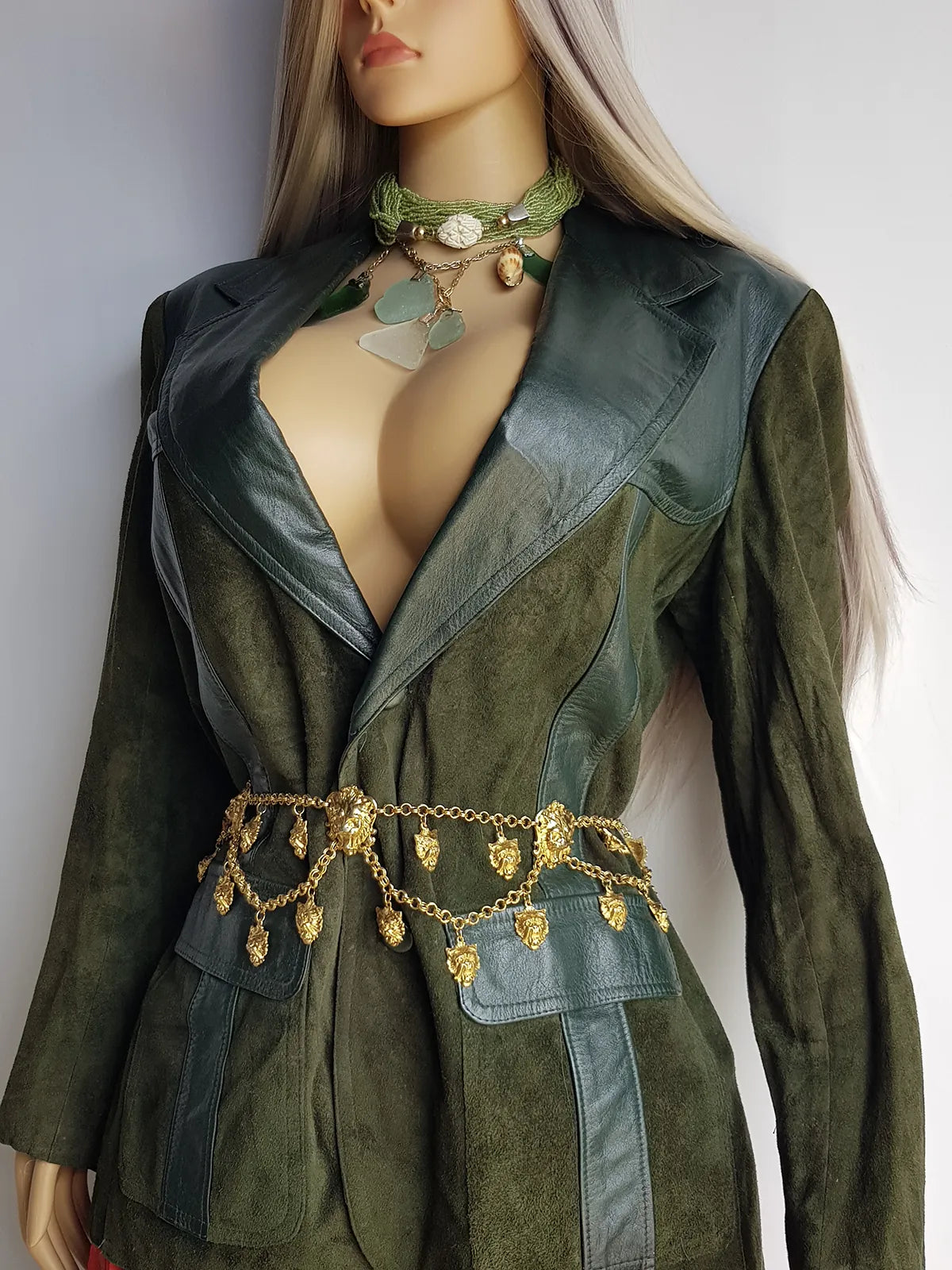 1970s Beautiful Green Soft Suede & Leather Jacket - Boyfriend Fit - Leather Elbow Patches - Oversized