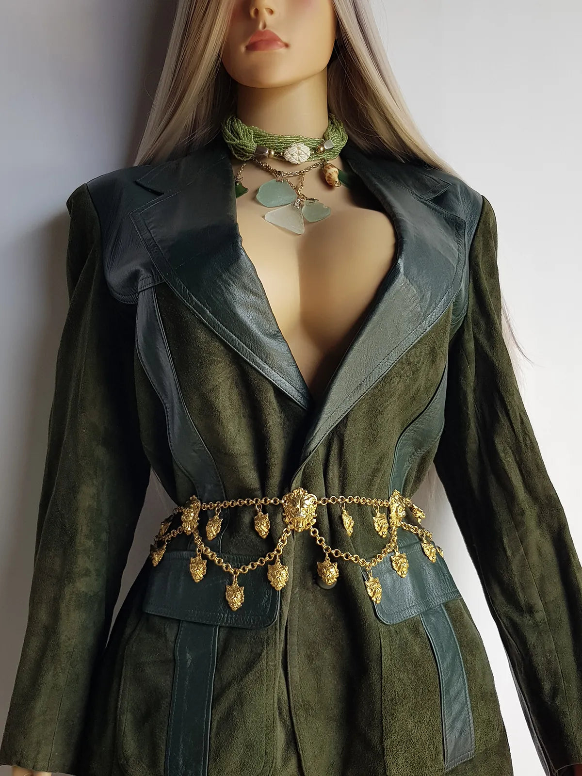 1970s Beautiful Green Soft Suede & Leather Jacket - Boyfriend Fit - Leather Elbow Patches - Oversized