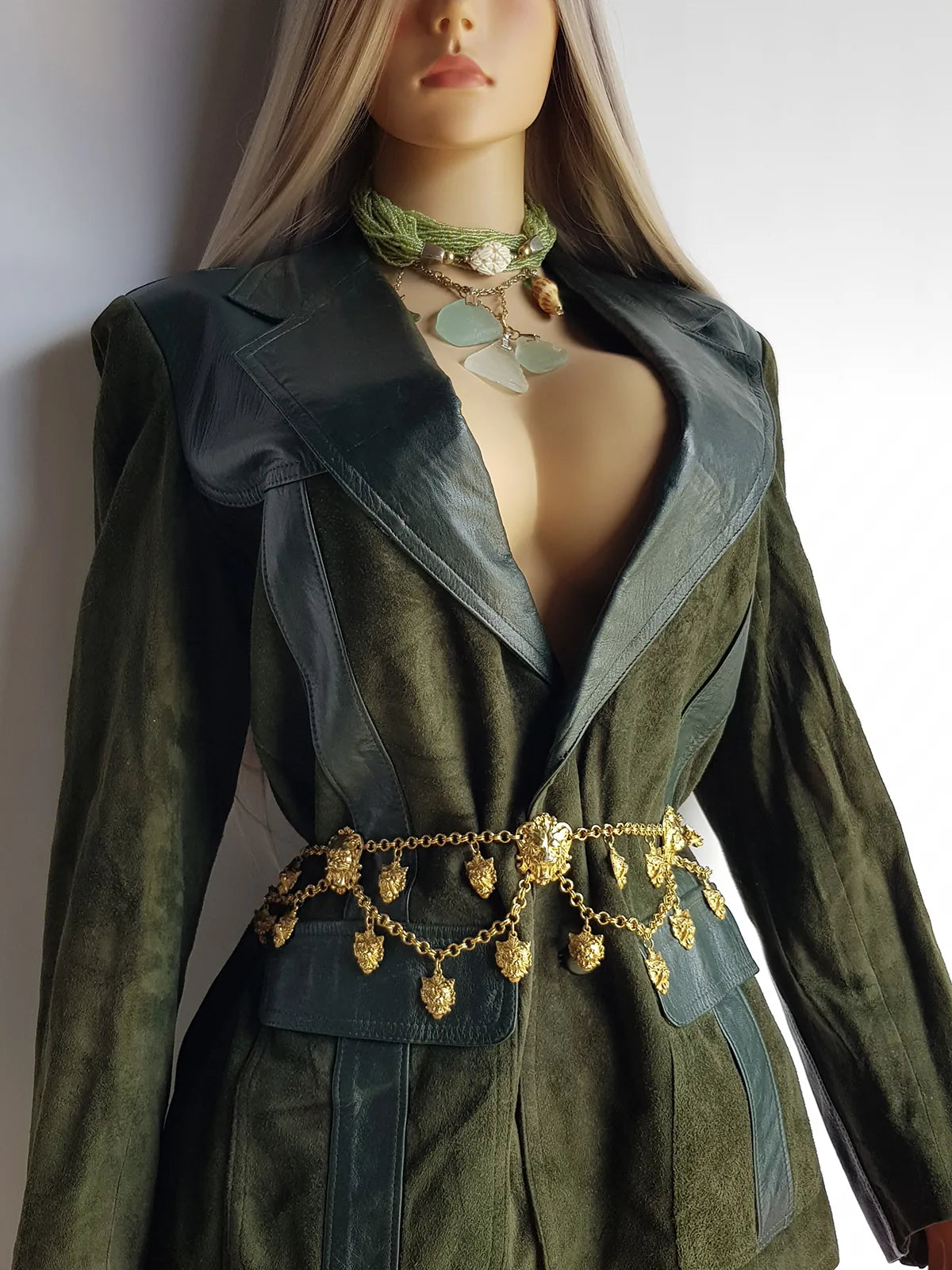 1970s Beautiful Green Soft Suede & Leather Jacket - Boyfriend Fit - Leather Elbow Patches - Oversized