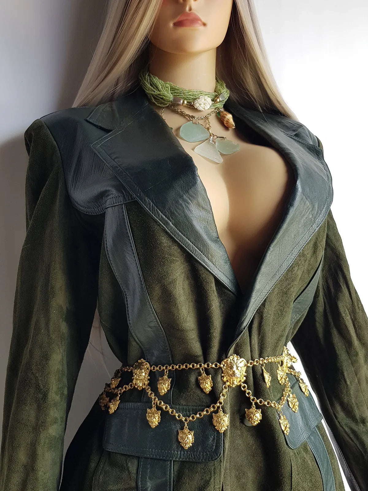 1970s Beautiful Green Soft Suede & Leather Jacket - Boyfriend Fit - Leather Elbow Patches - Oversized