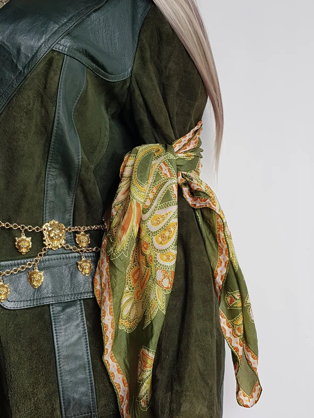 Vintage 100% Pure Silk Scarf in Spectacular Green Tones - 1970s Vintage - Rolled Hem