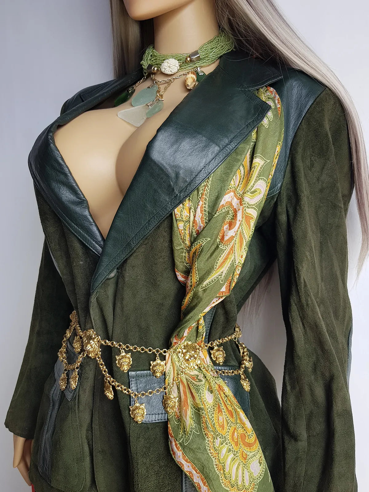 Vintage 100% Pure Silk Scarf in Spectacular Green Tones - 1970s Vintage - Rolled Hem