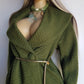 1950s Vintage Wool Hourglass Coat in Incredible Olive Green & Ornate Lapel Brooch - Knee Length - Immaculate Tailoring - Emerald Green Lining