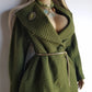 1950s Vintage Wool Hourglass Coat in Incredible Olive Green & Ornate Lapel Brooch - Knee Length - Immaculate Tailoring - Emerald Green Lining