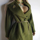 1950s Vintage Wool Hourglass Coat in Incredible Olive Green & Ornate Lapel Brooch - Knee Length - Immaculate Tailoring - Emerald Green Lining