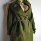 1950s Vintage Wool Hourglass Coat in Incredible Olive Green & Ornate Lapel Brooch - Knee Length - Immaculate Tailoring - Emerald Green Lining