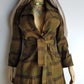 1970s Couture Tailoring Plaid Wool Coat - Absolute Perfection - Very Vivienne Westwood Style- Olive Green Mustard Tones - Stiff Collar & Beautifully Cut Pockets