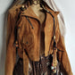 Vintage Perfect Motorcycle Tassel Jacket - Rich Tan 100% Genuine Suede - Metal Hardware - Fully Lined Jacket