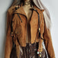 Vintage Perfect Motorcycle Tassel Jacket - Rich Tan 100% Genuine Suede - Metal Hardware - Fully Lined Jacket