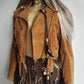 Vintage Perfect Motorcycle Tassel Jacket - Rich Tan 100% Genuine Suede - Metal Hardware - Fully Lined Jacket