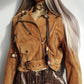 Vintage Perfect Motorcycle Tassel Jacket - Rich Tan 100% Genuine Suede - Metal Hardware - Fully Lined Jacket