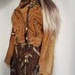 Vintage Perfect Motorcycle Tassel Jacket - Rich Tan 100% Genuine Suede - Metal Hardware - Fully Lined Jacket