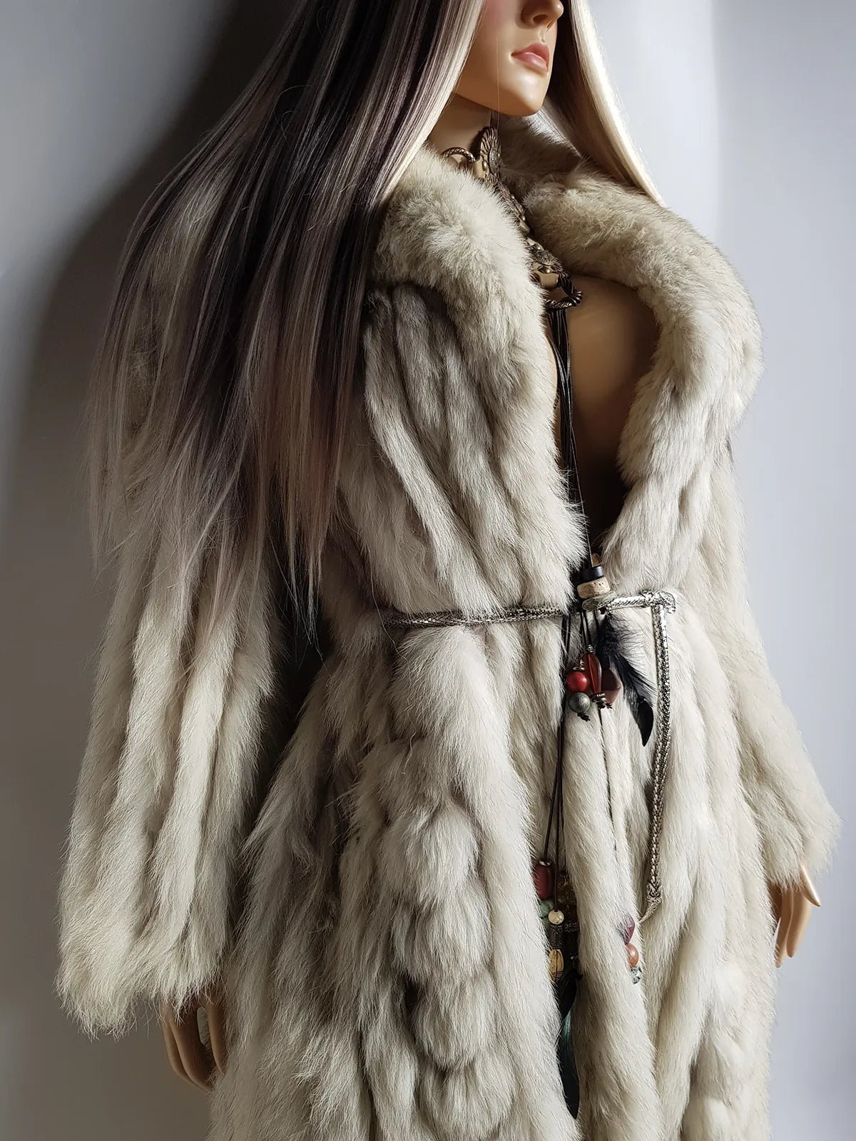 Vintage Saga Ice Blue / Grey Fox Fur Coat - Soft & Dreamy - Full Length