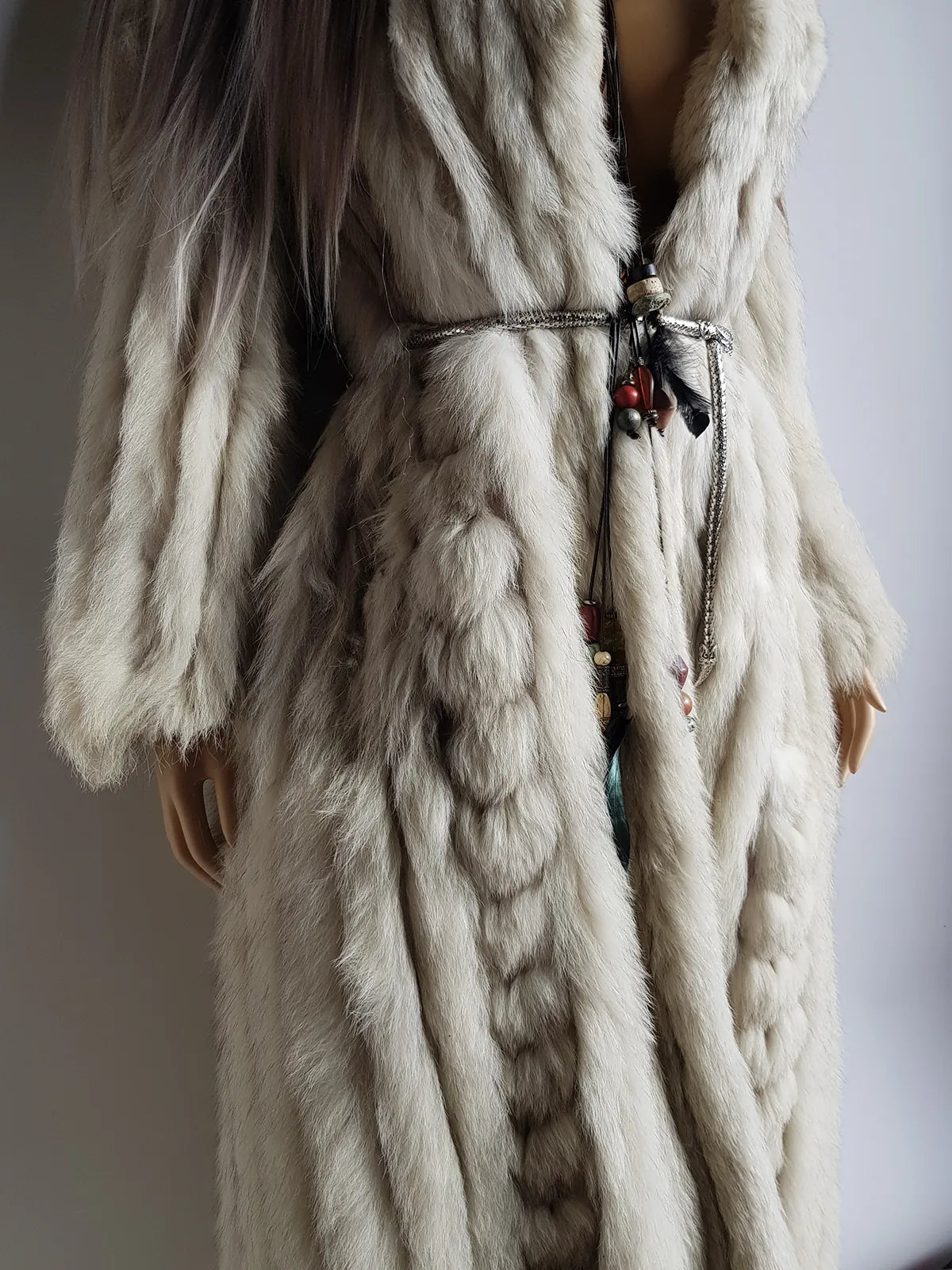 Vintage Saga Ice Blue / Grey Fox Fur Coat - Soft & Dreamy - Full Length