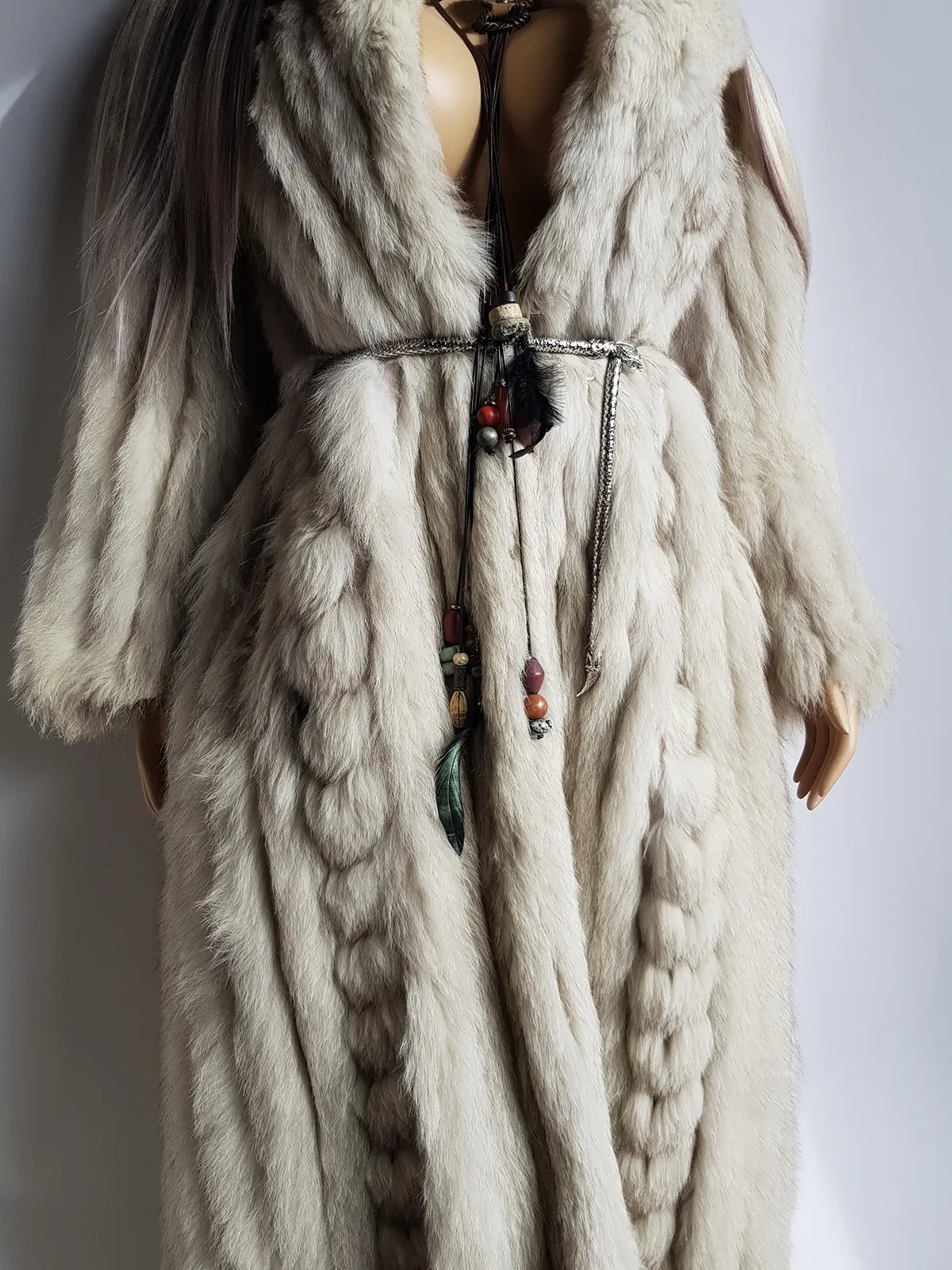 Vintage Saga Ice Blue / Grey Fox Fur Coat - Soft & Dreamy - Full Length