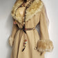 Absolute Knockout Penny Lane Princess Coat - Incredible Hourglass Shape - Camel Tones - Wool with Vegan Fur Collar & Cuffs