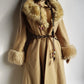 Absolute Knockout Penny Lane Princess Coat - Incredible Hourglass Shape - Camel Tones - Wool with Vegan Fur Collar & Cuffs