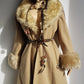 Absolute Knockout Penny Lane Princess Coat - Incredible Hourglass Shape - Camel Tones - Wool with Vegan Fur Collar & Cuffs