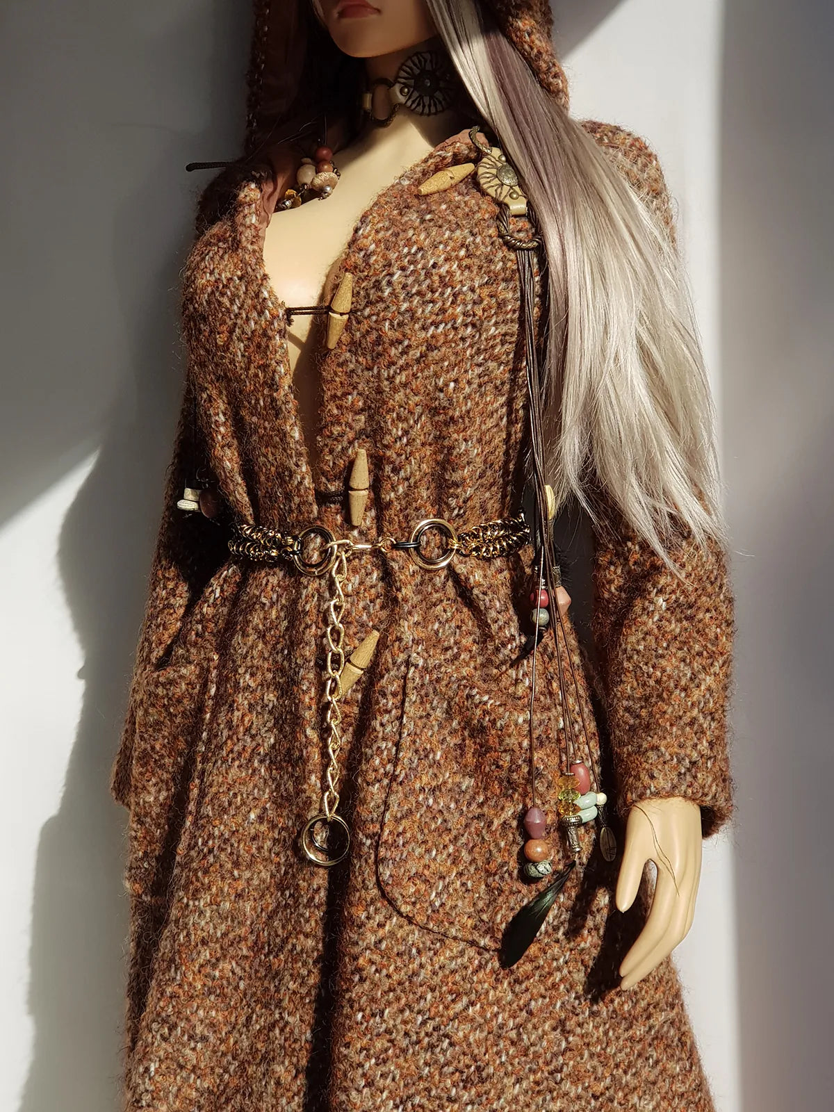 1950s Incredible Hooded Coat in Burnt Tobacco with Toggle Clasps - Fully Lined - Handmade Mohair Wool Knit