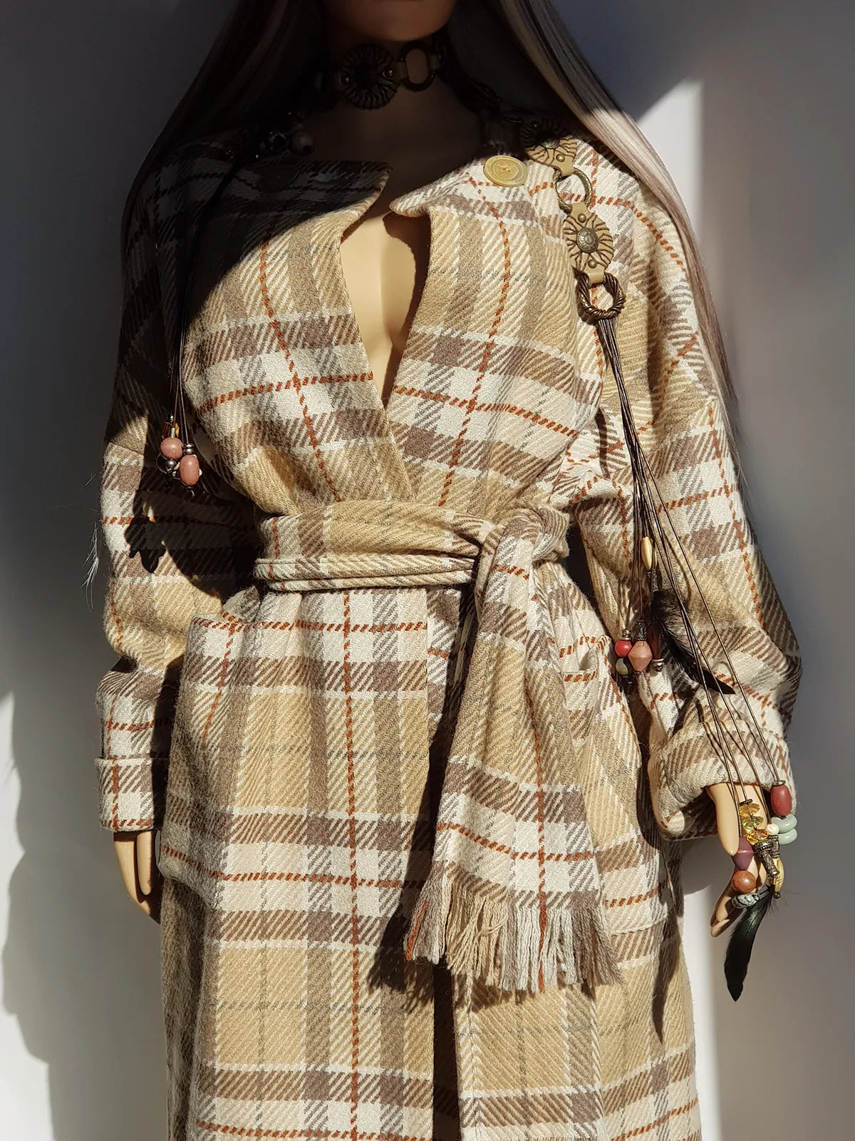 Vintage English Made 100% Wool Coat - Exceptional Quality & Absolutely Gorgeous Patterning - Matching sash Wear Multiple Ways