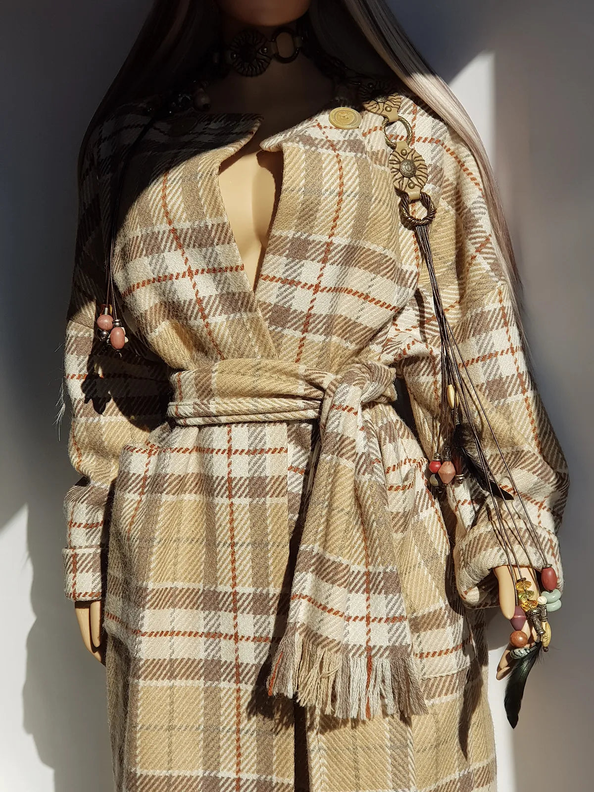 Vintage English Made 100% Wool Coat - Exceptional Quality & Absolutely Gorgeous Patterning - Matching sash Wear Multiple Ways