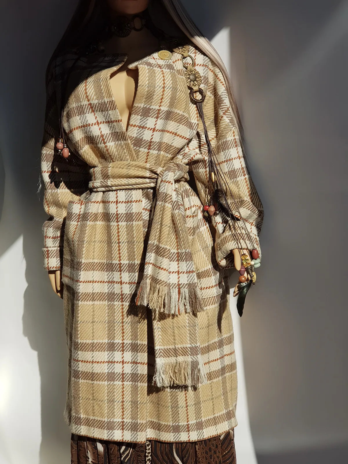 Vintage English Made 100% Wool Coat - Exceptional Quality & Absolutely Gorgeous Patterning - Matching sash Wear Multiple Ways