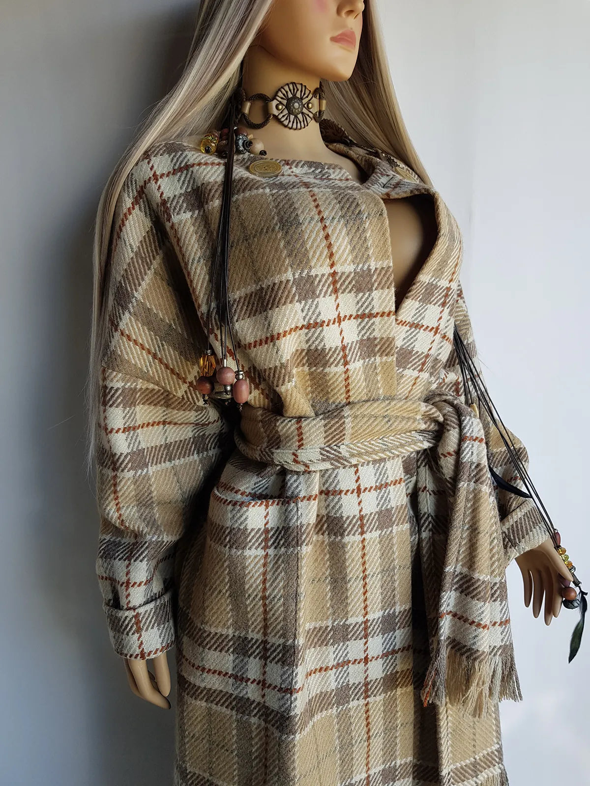 Vintage English Made 100% Wool Coat - Exceptional Quality & Absolutely Gorgeous Patterning - Matching sash Wear Multiple Ways