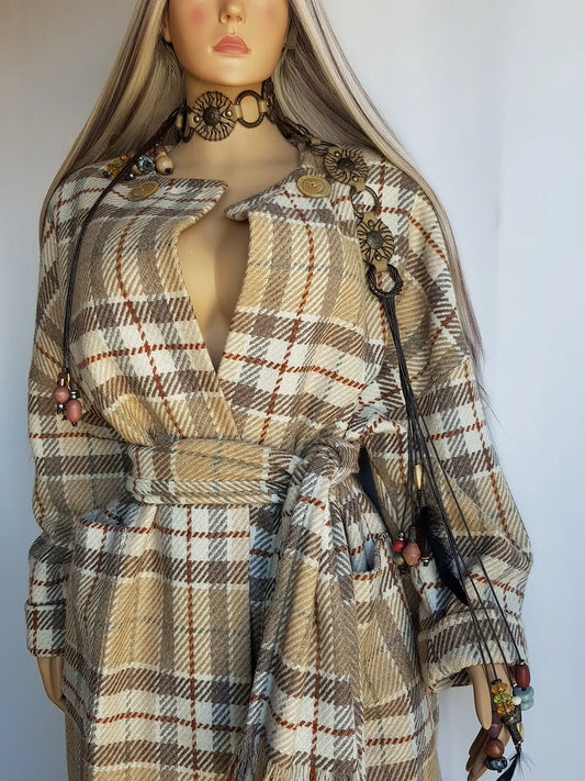 Vintage English Made 100% Wool Coat - Exceptional Quality & Absolutely Gorgeous Patterning - Matching sash Wear Multiple Ways