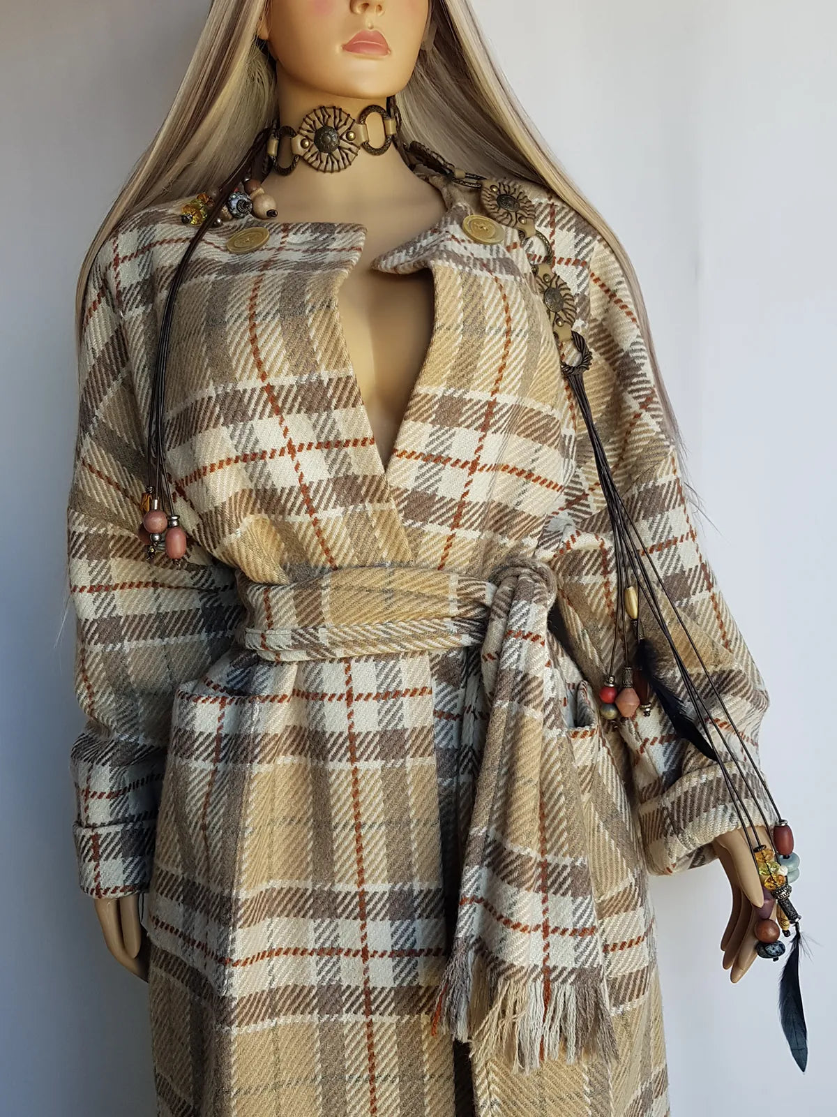 Vintage English Made 100% Wool Coat - Exceptional Quality & Absolutely Gorgeous Patterning - Matching sash Wear Multiple Ways