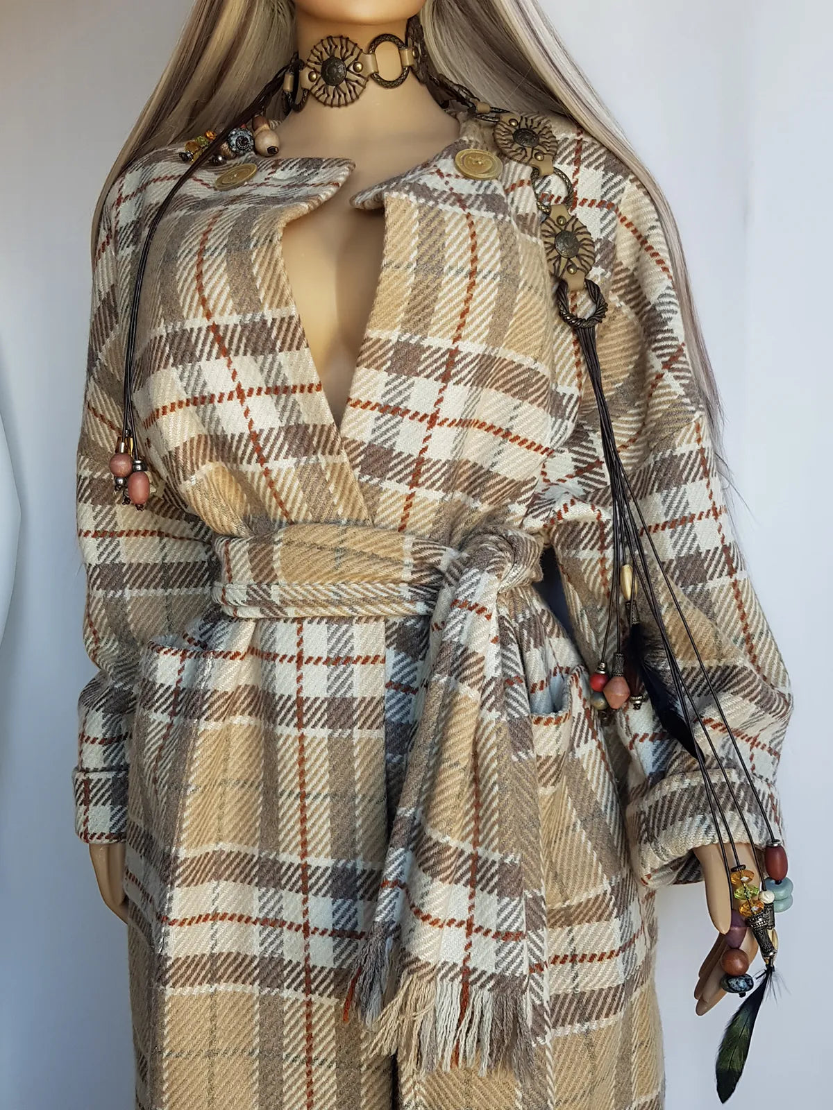 Vintage English Made 100% Wool Coat - Exceptional Quality & Absolutely Gorgeous Patterning - Matching sash Wear Multiple Ways