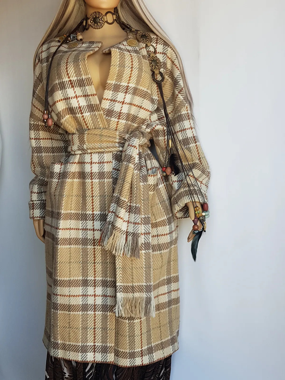 Vintage English Made 100% Wool Coat - Exceptional Quality & Absolutely Gorgeous Patterning - Matching sash Wear Multiple Ways