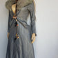 1970s Grey Spy Coat with Fur Collar - Penny Lane Almost Famous Leather Coat - Beautiful Leather Panelling & Perfect Knee Length