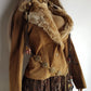 Vintage 2000s Perfect 100% Genuine Suede Jacket - Rich Tan - Tie Waist - Vegan Fur Collar