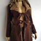 Perfect 1970s Vintage Rockstar Bohemian Coat - Hourglass Shape - Vegan - Insanely Cool - Double Tie Front & Large Feature Collar