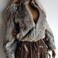 Vintage 100% Rabbit Fur Jacket in Beautiful Soft Grey Tones - Zip front bomber shape with knit features & zip front