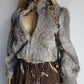 Vintage 100% Rabbit Fur Jacket in Beautiful Soft Grey Tones - Zip front bomber shape with knit features & zip front