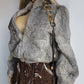 Vintage 100% Rabbit Fur Jacket in Beautiful Soft Grey Tones - Zip front bomber shape with knit features & zip front