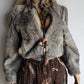 Vintage 100% Rabbit Fur Jacket in Beautiful Soft Grey Tones - Zip front bomber shape with knit features & zip front