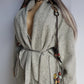 Vintage Chic Wool Coat in Very Light Soft Grey - 3/4 Length - Scarf Tie Neck that can be worn multiple ways - Button Closure - Pockets - Fully Lined