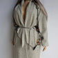 Vintage Chic Wool Coat in Very Light Soft Grey - 3/4 Length - Scarf Tie Neck that can be worn multiple ways - Button Closure - Pockets - Fully Lined