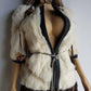 2000s Vintage Authentic White Rabbit Coat with Black Braided Leather Feature Detailing - Short Sleeves & fully lined