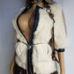 2000s Vintage Authentic White Rabbit Coat with Black Braided Leather Feature Detailing - Short Sleeves & fully lined