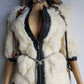 2000s Vintage Authentic White Rabbit Coat with Black Braided Leather Feature Detailing - Short Sleeves & fully lined