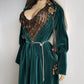 Unbelievable 1920s Peacock Green Bridal Quality Velvet Floor Length Opera Coat - Romantic Sleeves - Ornate Pearl Buckle & Bow - Unworn Condition