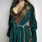 Unbelievable 1920s Peacock Green Bridal Quality Velvet Floor Length Opera Coat - Romantic Sleeves - Ornate Pearl Buckle & Bow - Unworn Condition